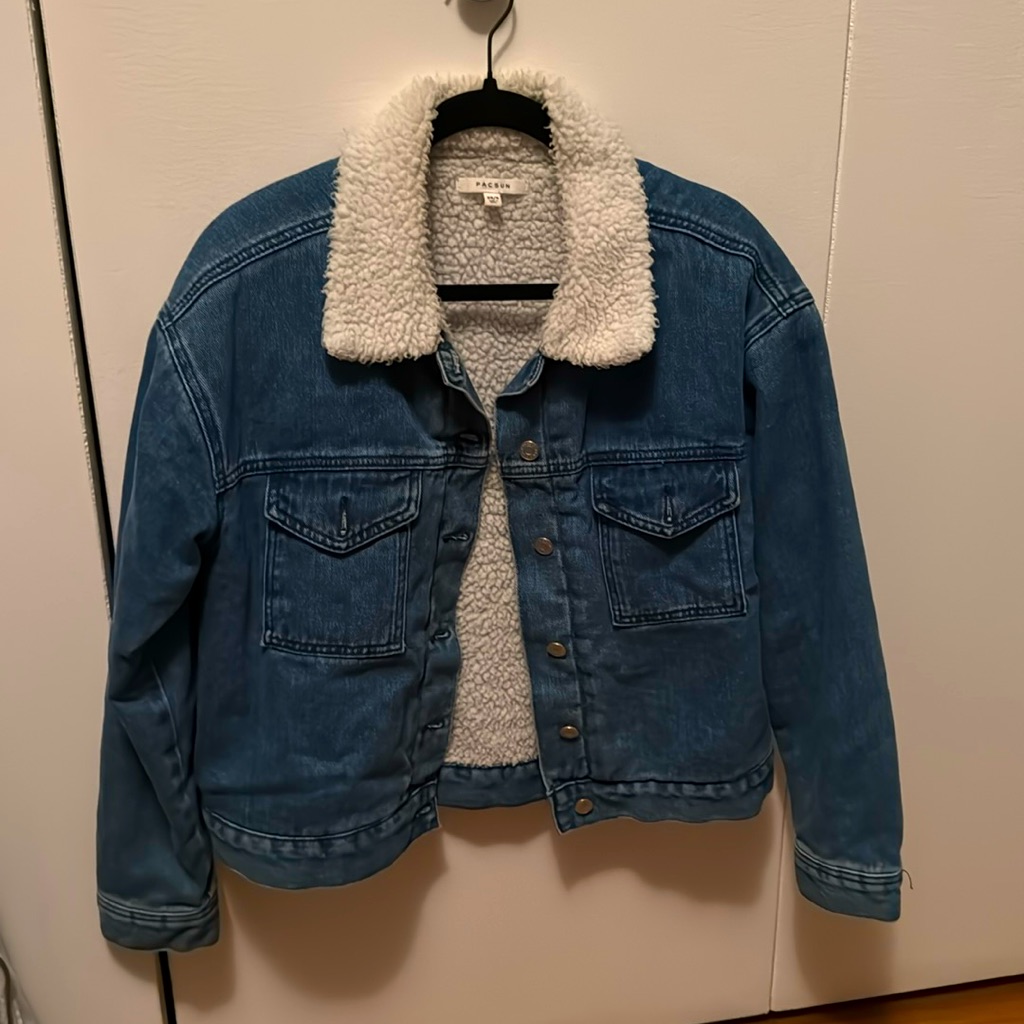 Euc Dark Wash Pacsun Denim Sherpa Jacket Size Xs/S